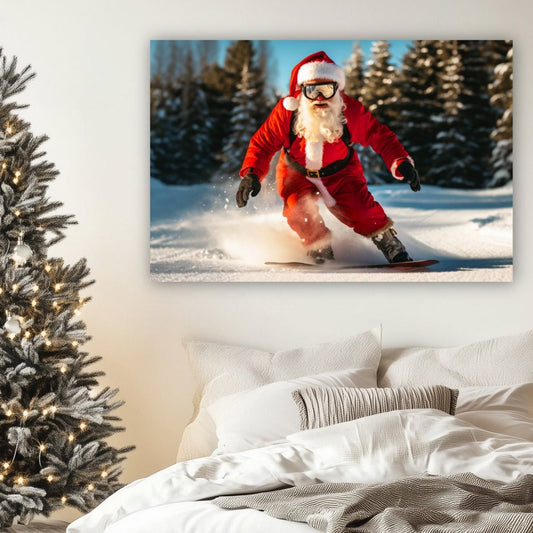 Santa on snowboard stretched canvas print gallery wrap wall art decor gift