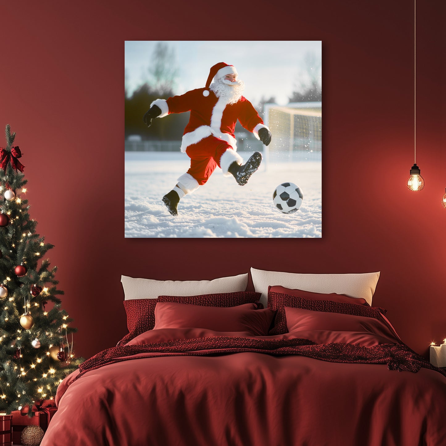santa claus soccer player painting