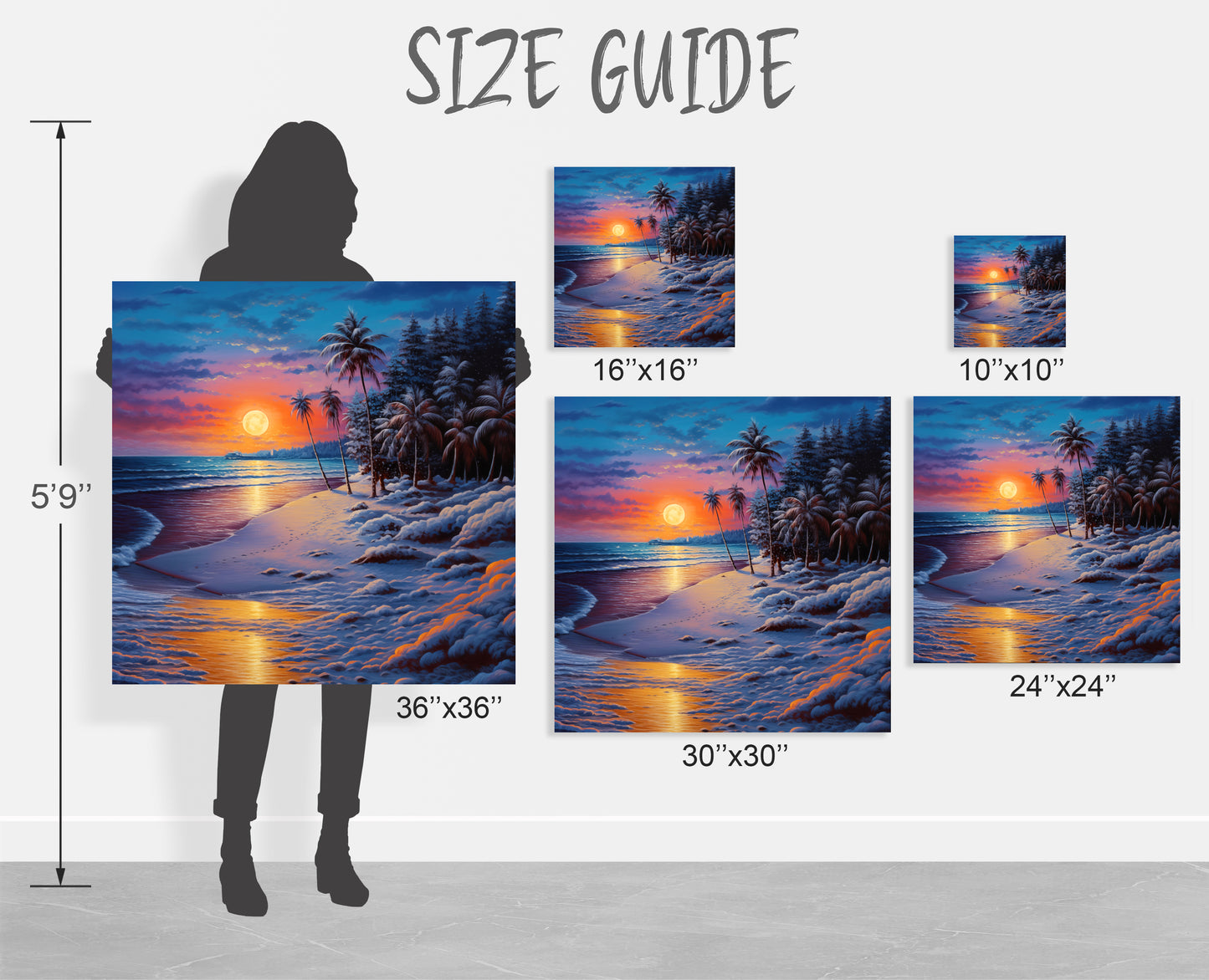tropical sunset snowy beach wall decor
