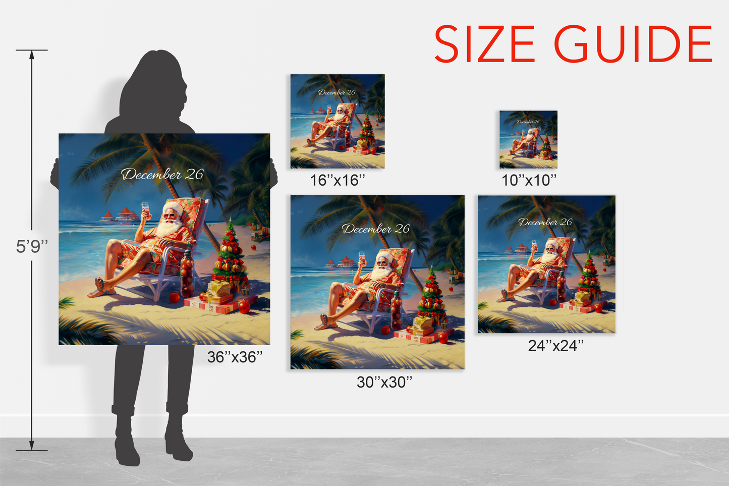 Santa Claus chilling on the beach after christmas wall decor art