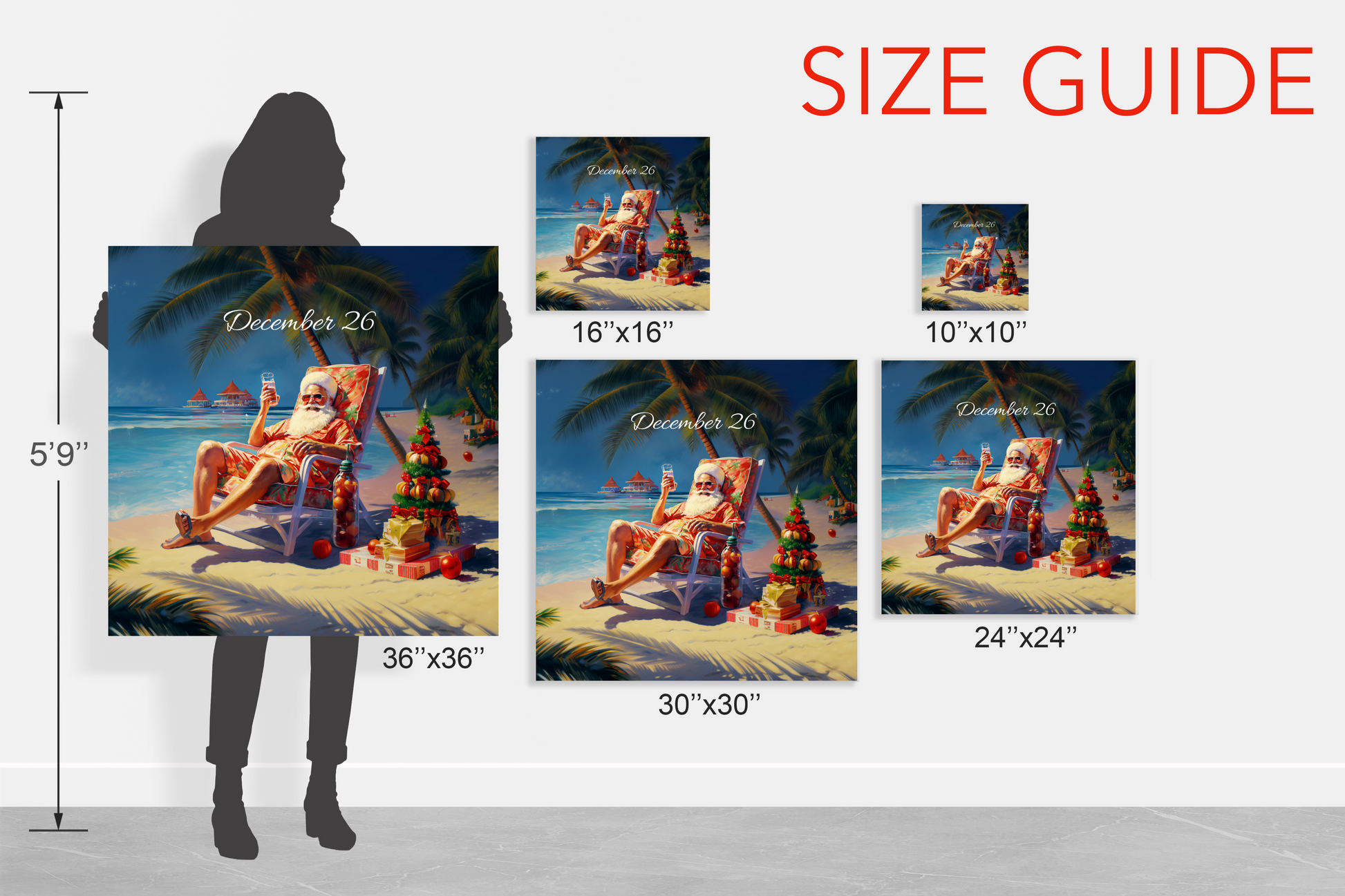 Santa Claus chilling on the beach after christmas wall decor art