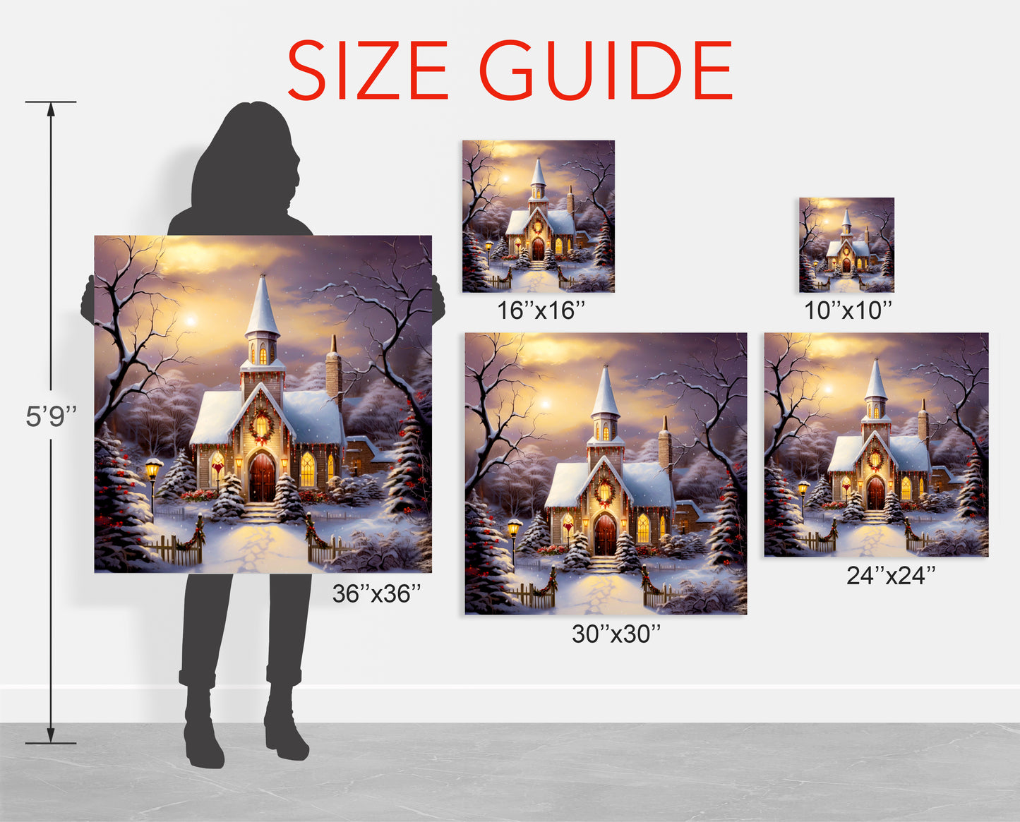 country church Christmas art prints