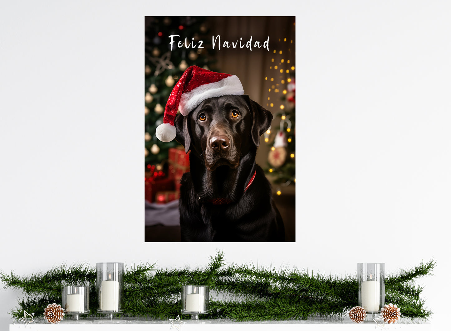 Christmas Black Lab canvas print Feliz Navidad