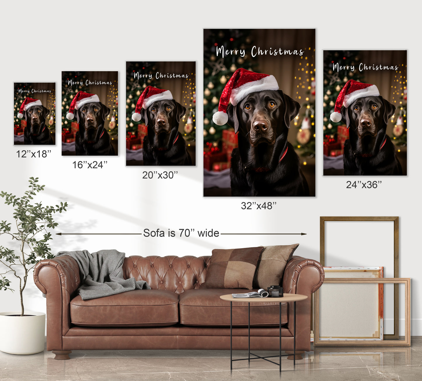 Christmas Black Lab wearing Santa’s hat wall decor