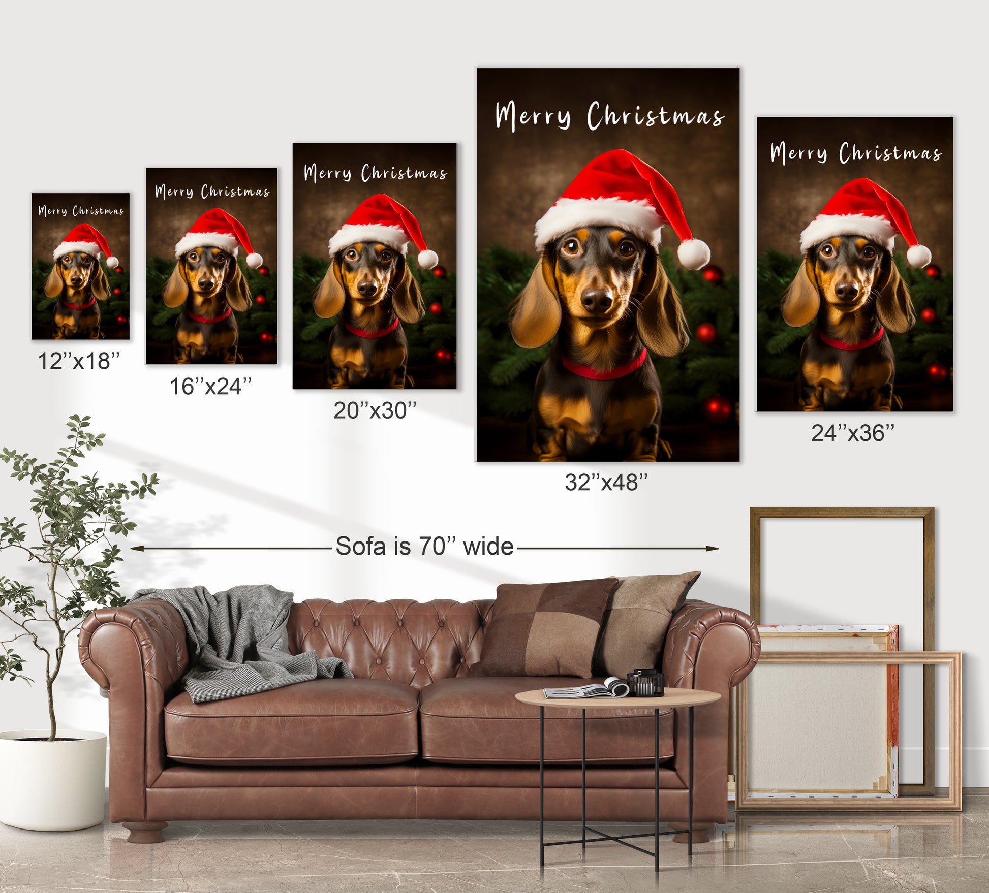 Christmas Dachshund wearing Santa’s hat wall decor