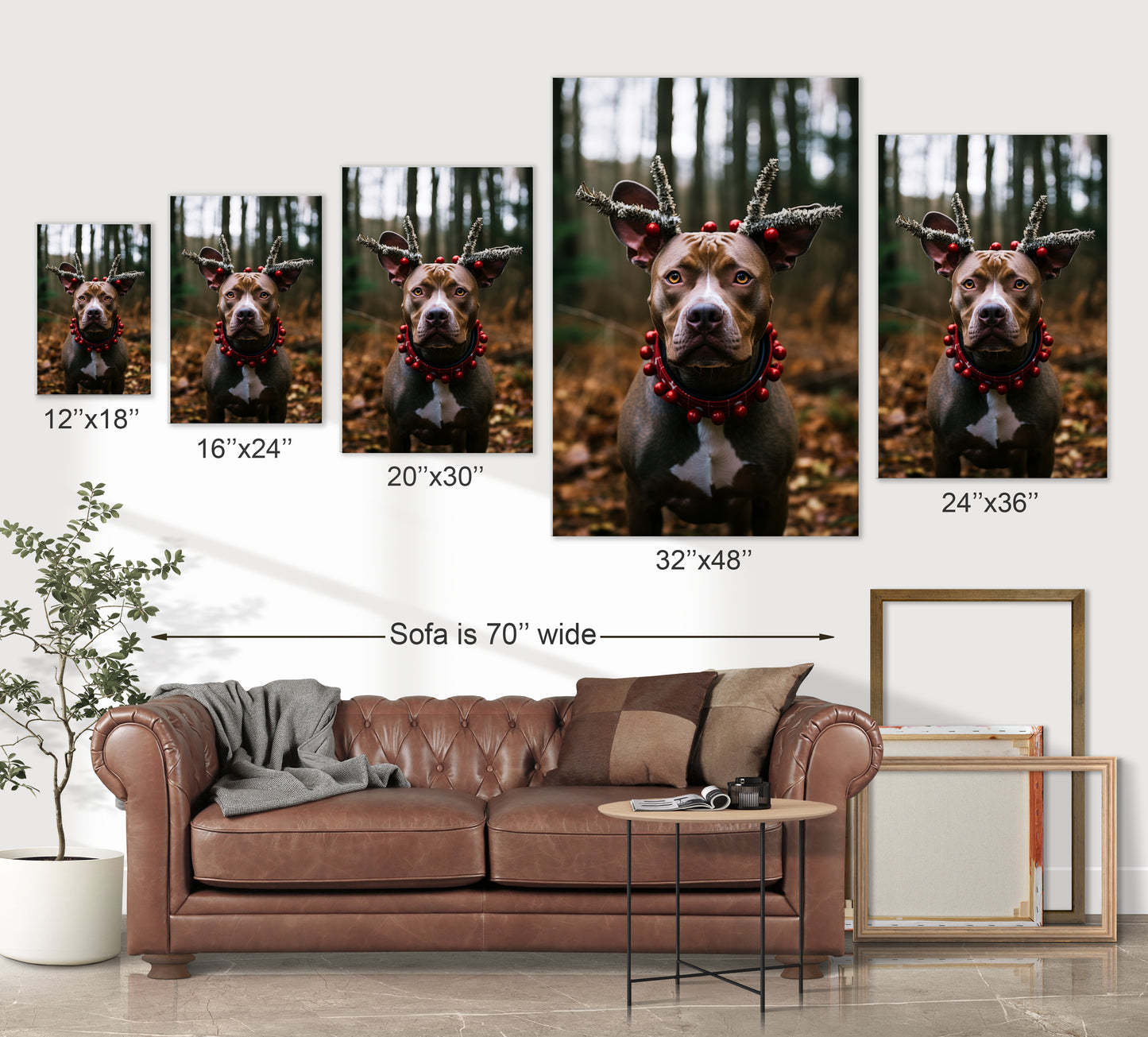 Christmas Pit Bull wearing reindeer antlers wall decor