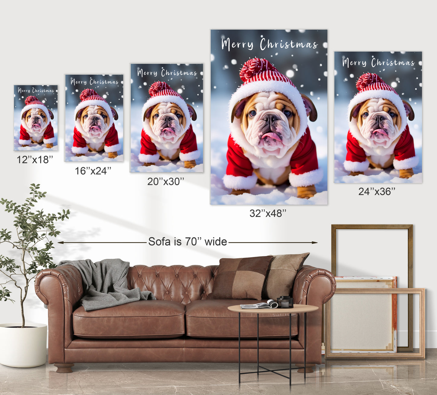 Merry Christmas Bulldog wearing Santa’s hat wall decor