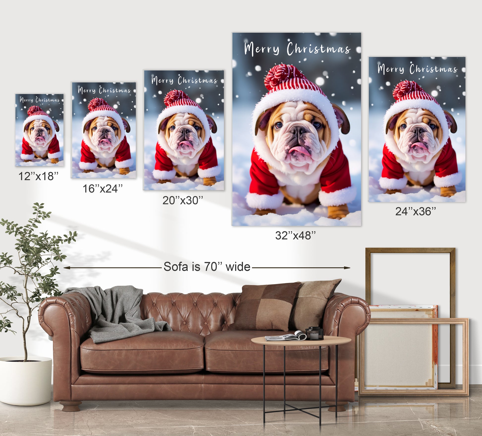 Merry Christmas Bulldog wearing Santa’s hat wall decor