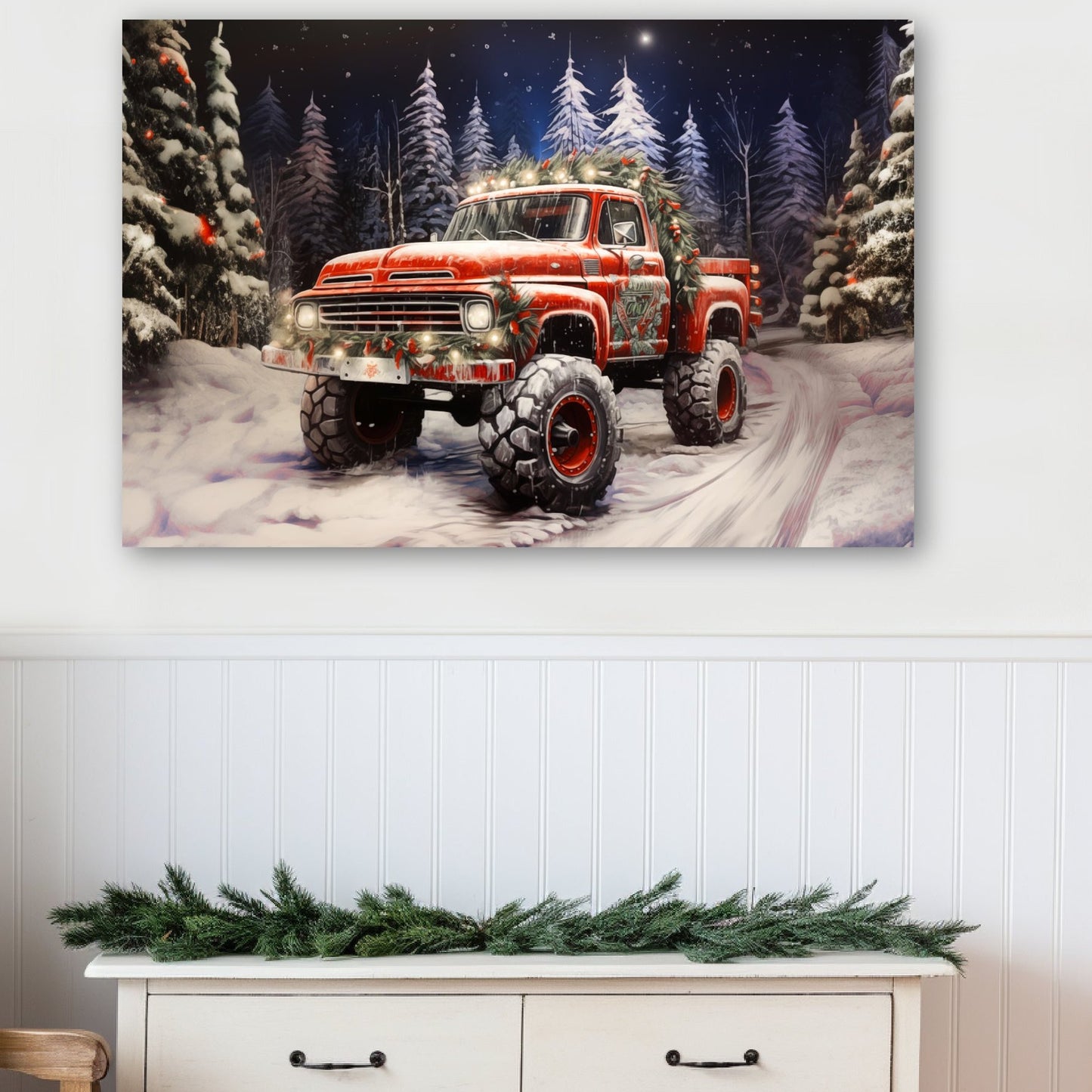 red christmas monster truck canvas prints