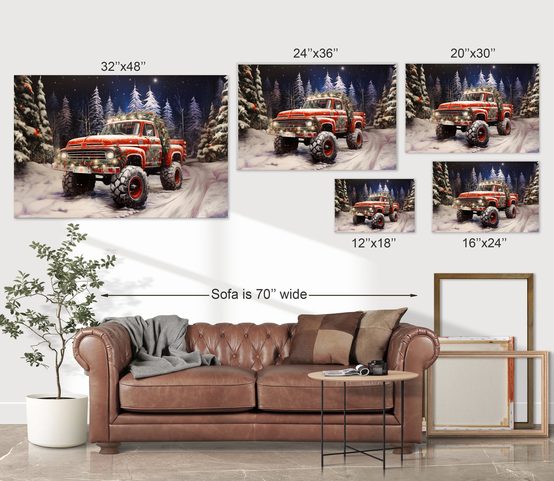 red christmas pickup truck wall decor art