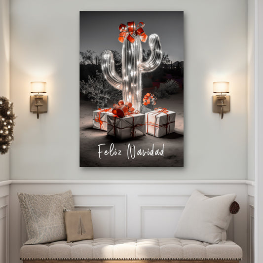 Feliz Navidad Cactus Christmas Tree canvas print, Feliz Navidad Cactus Christmas Tree decor ideas