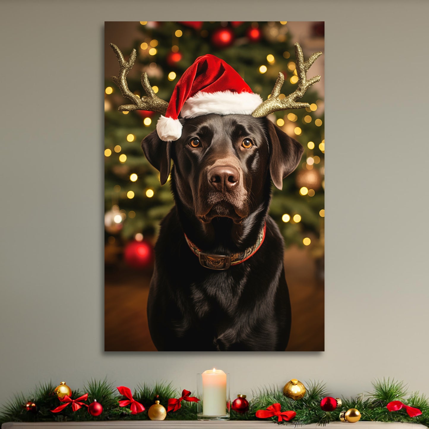 Christmas Chocolate Lab canvas print,