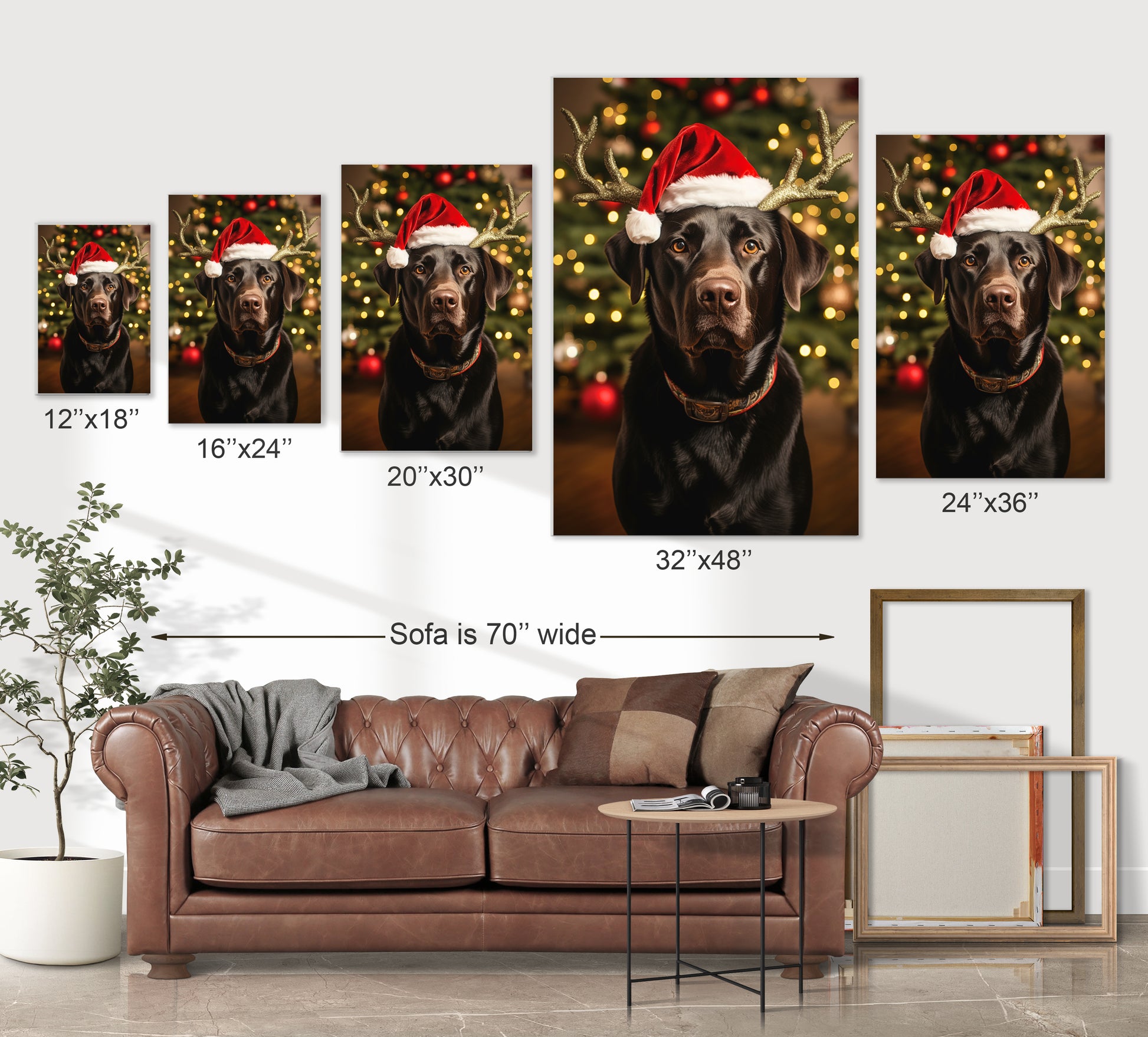Christmas Chocolate Lab wearing Santa’s hat wall decor