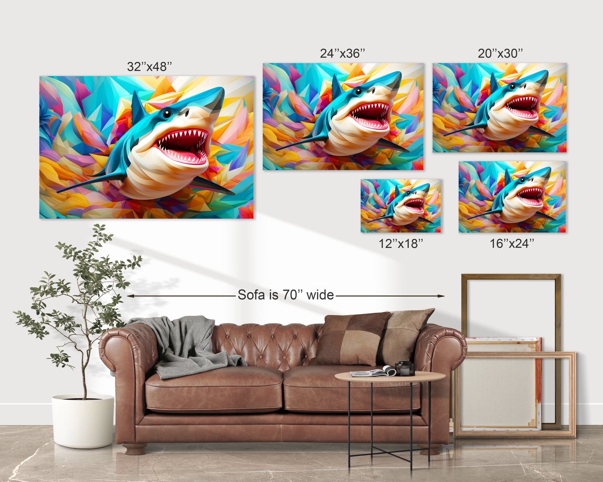 colorful sharks wall decor, vibrant shark wall art