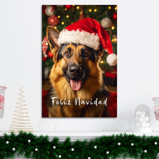 Christmas German Shepherd canvas print Feliz Navidad