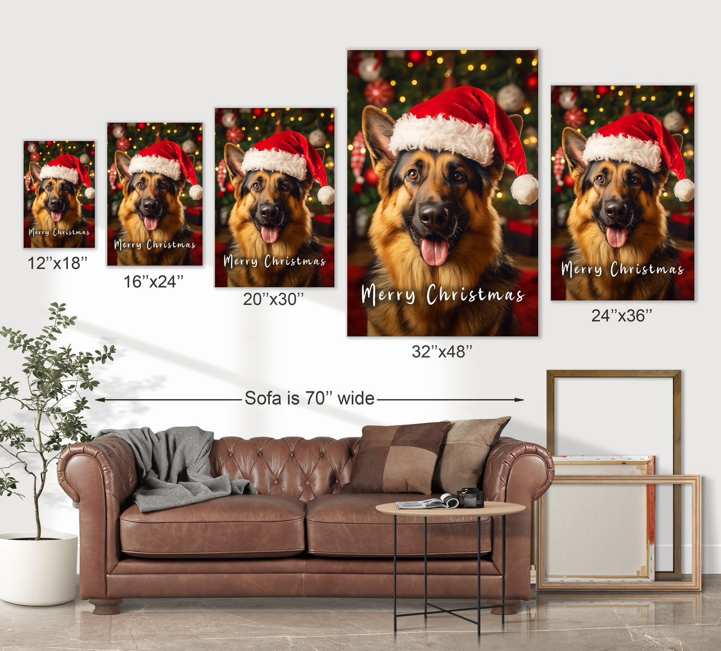 German Shepherd Santa Hat Canvas Print Christmas German Shepherd Wall Decor Ideas Gifts