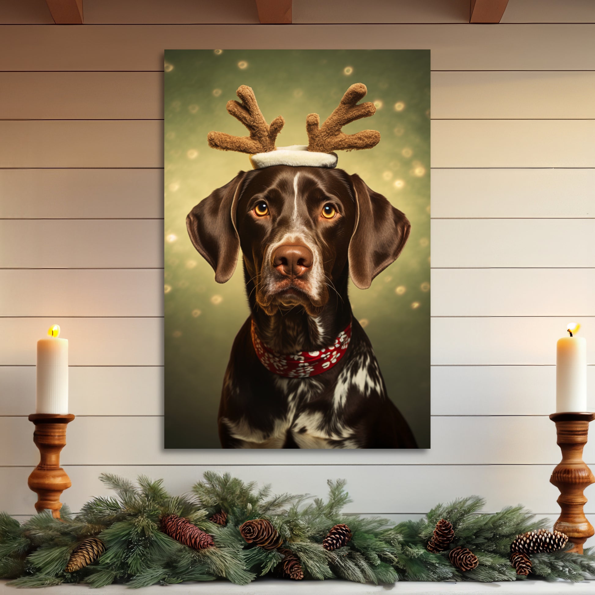 German Shorthaired Pointer wearing reindeer antlers canvas print