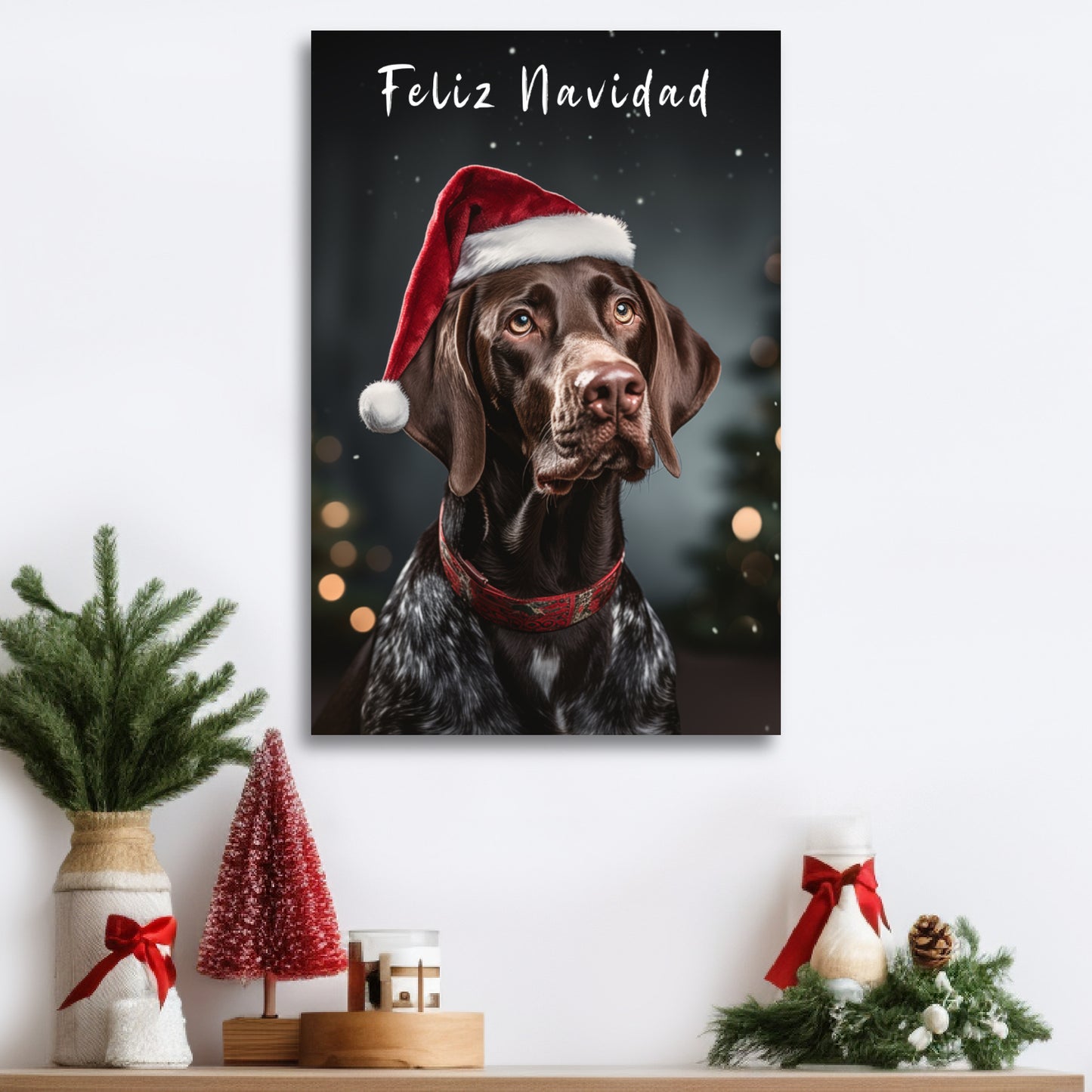 Christmas German Shorthaired Pointer canvas print Feliz Navidad