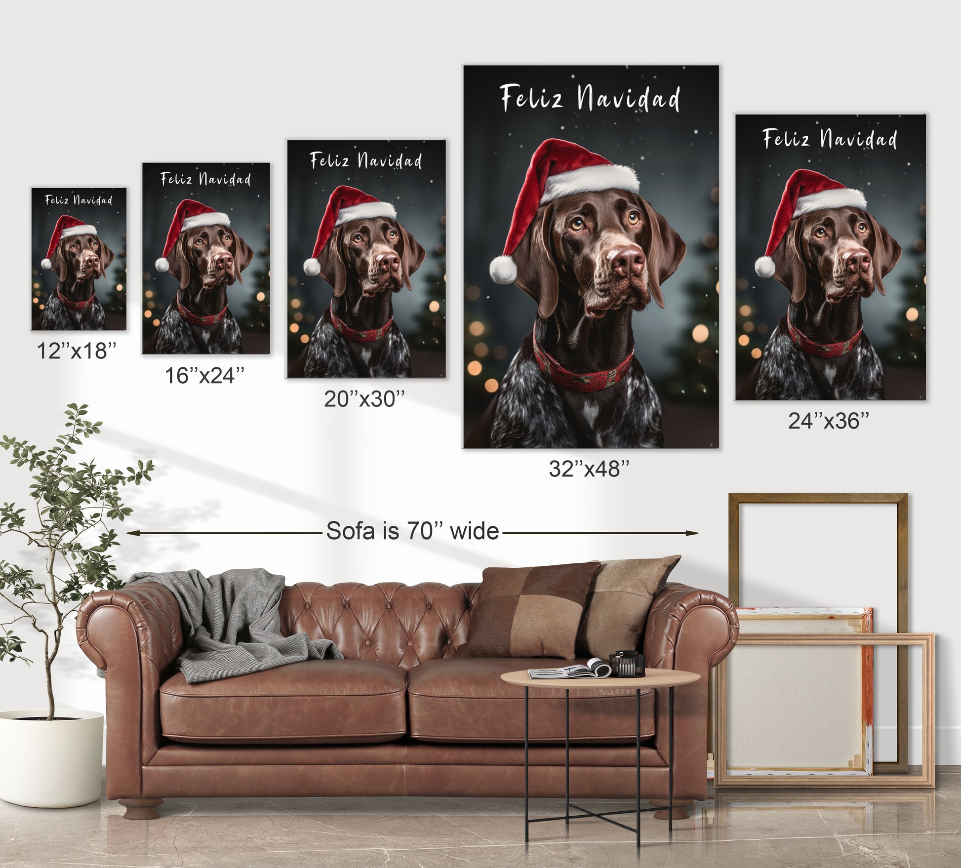 Christmas Feliz Navidad German Shorthaired Pointer wearing Santa’s hat wall decor
