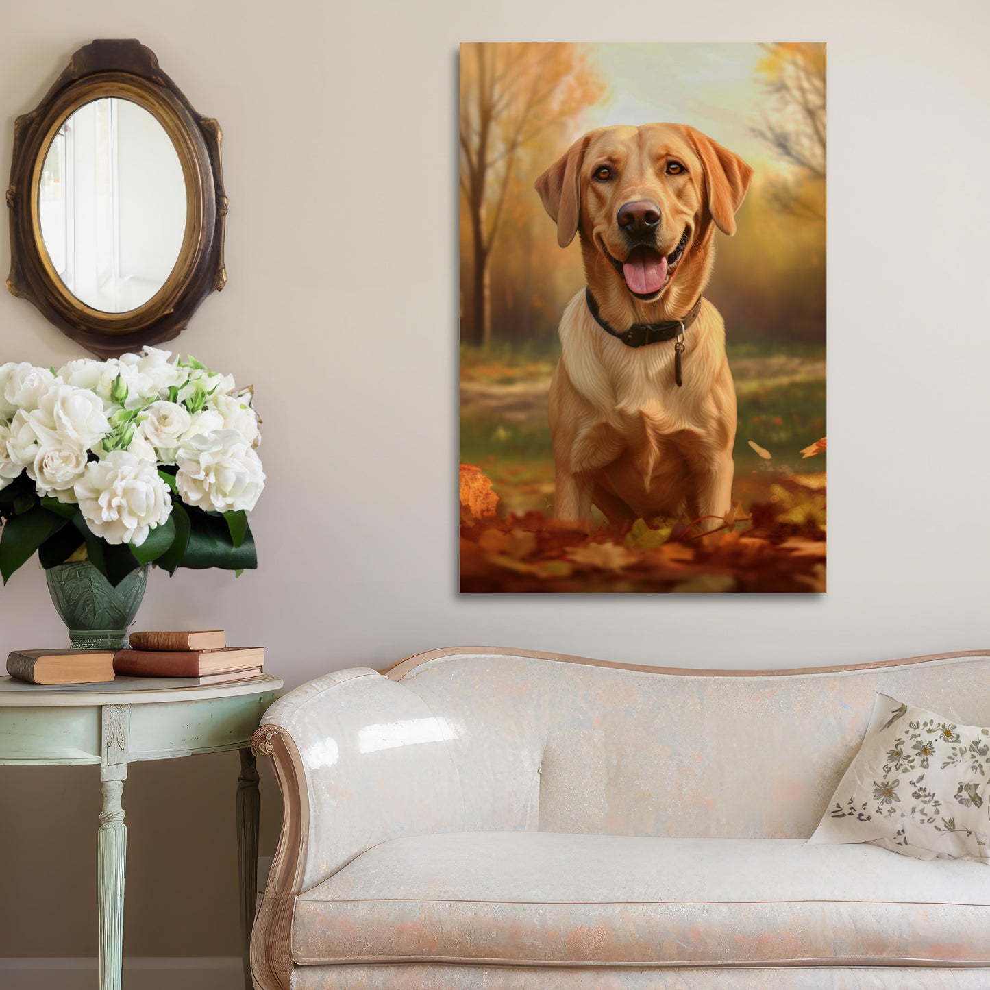 aesthetic golden lab wall decor painting art, art deco golden lab decor ideas