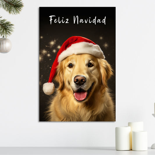 Christmas Golden Retriever canvas print Feliz Navidad,