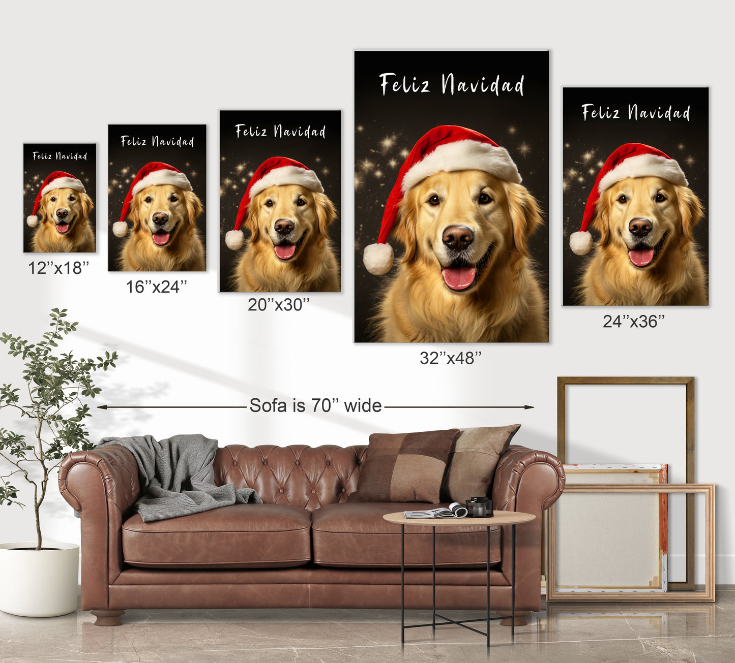 Christmas Feliz Navidad Golden Retrievers wearing Santa’s hat wall decor
