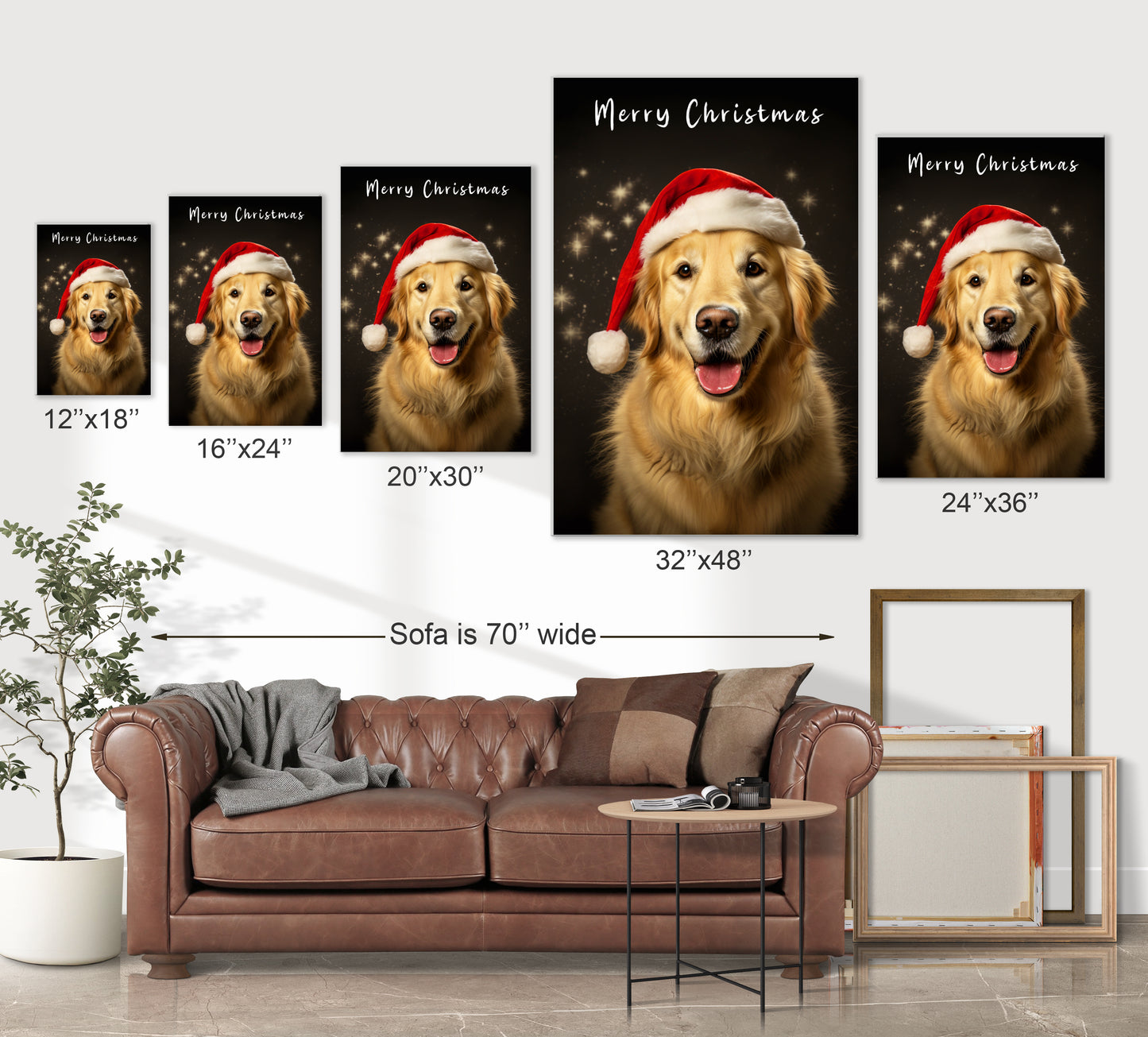 Christmas Golden Retriever wearing Santa’s hat wall decor