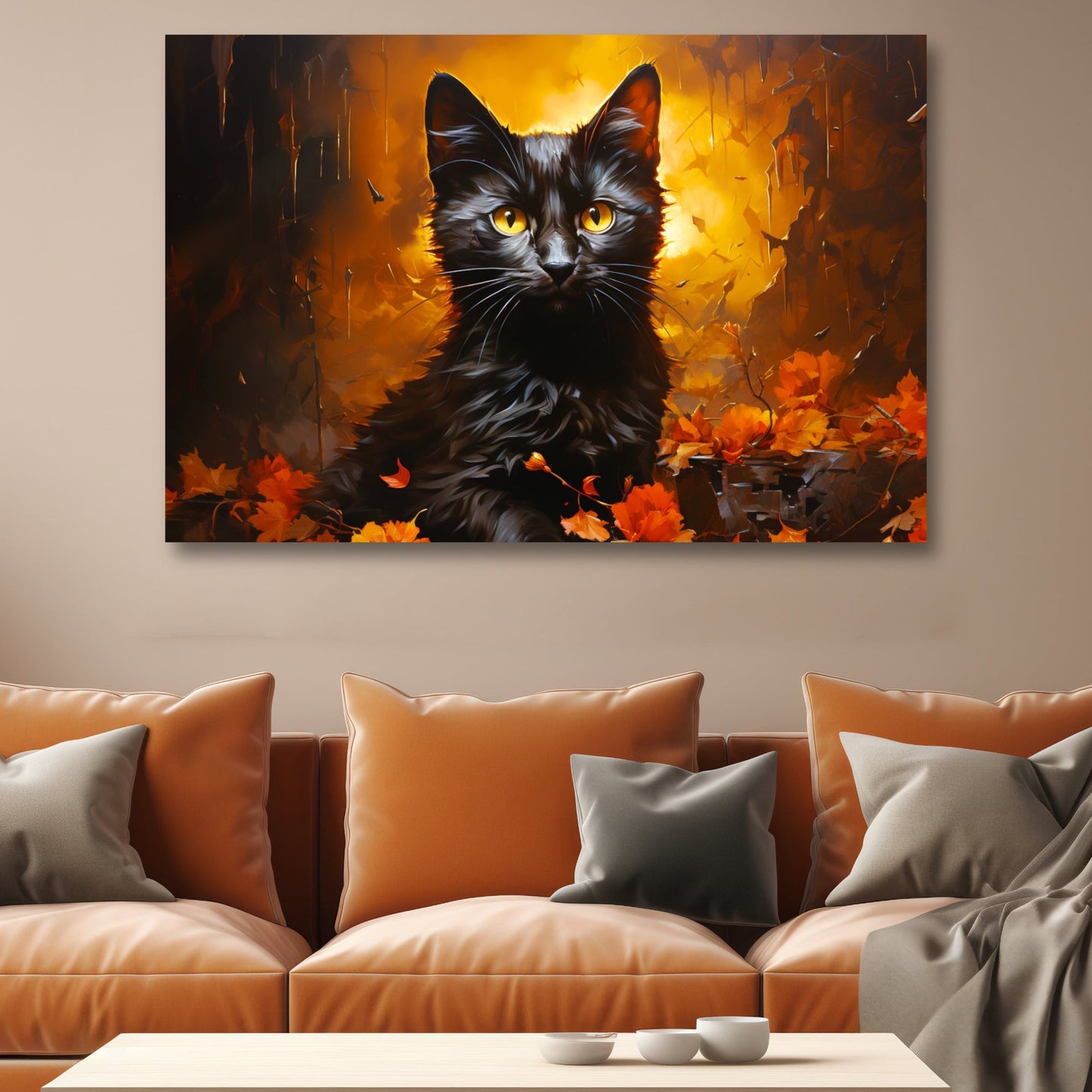 Halloween Impressionism black cat aesthetic wall decor