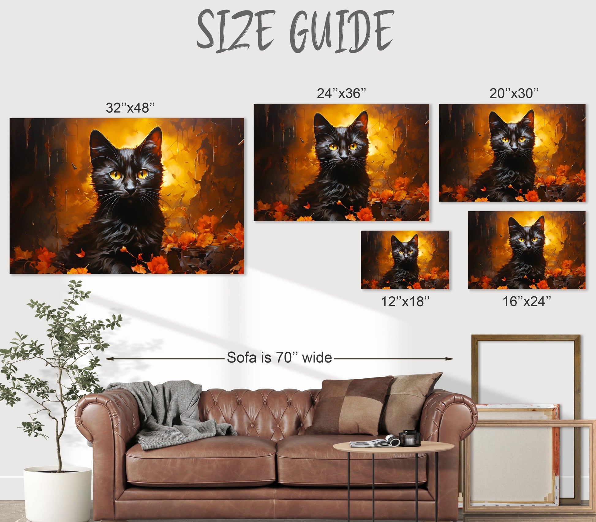 black cat fall leaves Impressionist wall art Halloween
