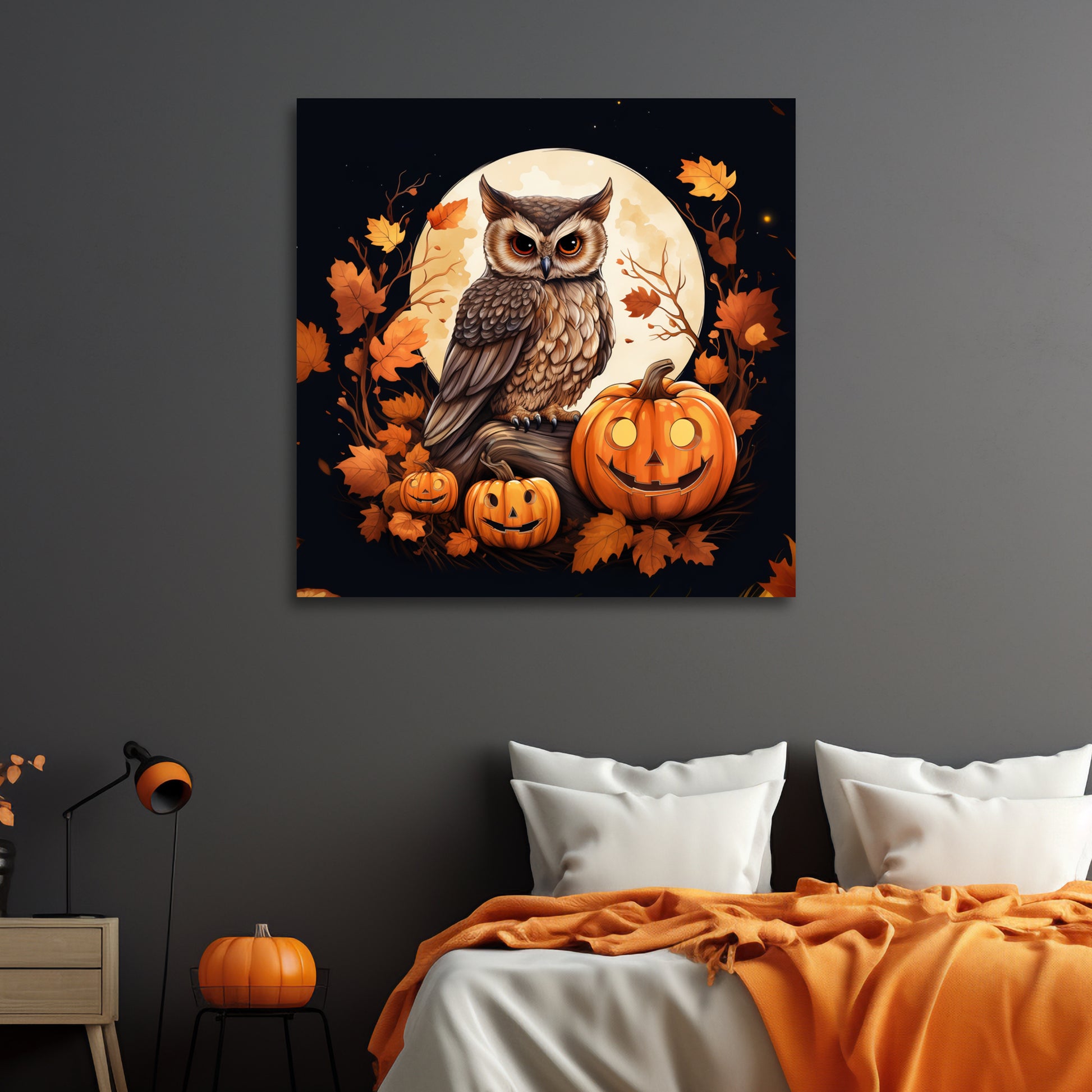 beautiful fall owl Halloween decor, Halloween fall aesthetic wall decor