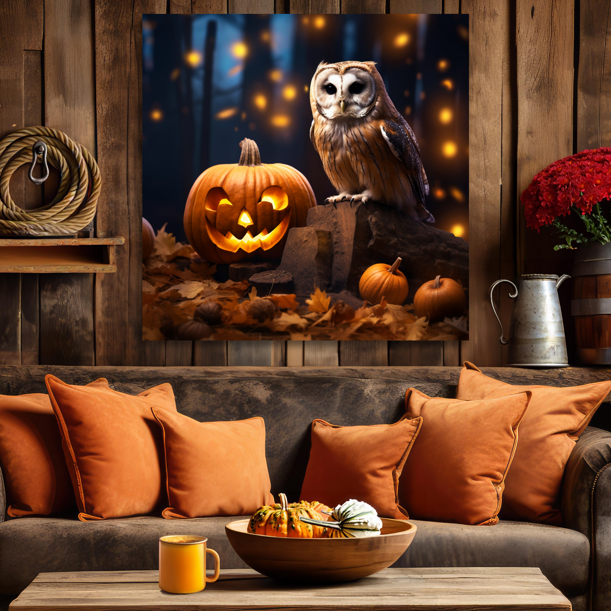 aesthetic fall owl Halloween decor, Halloween fall aesthetic wall decor