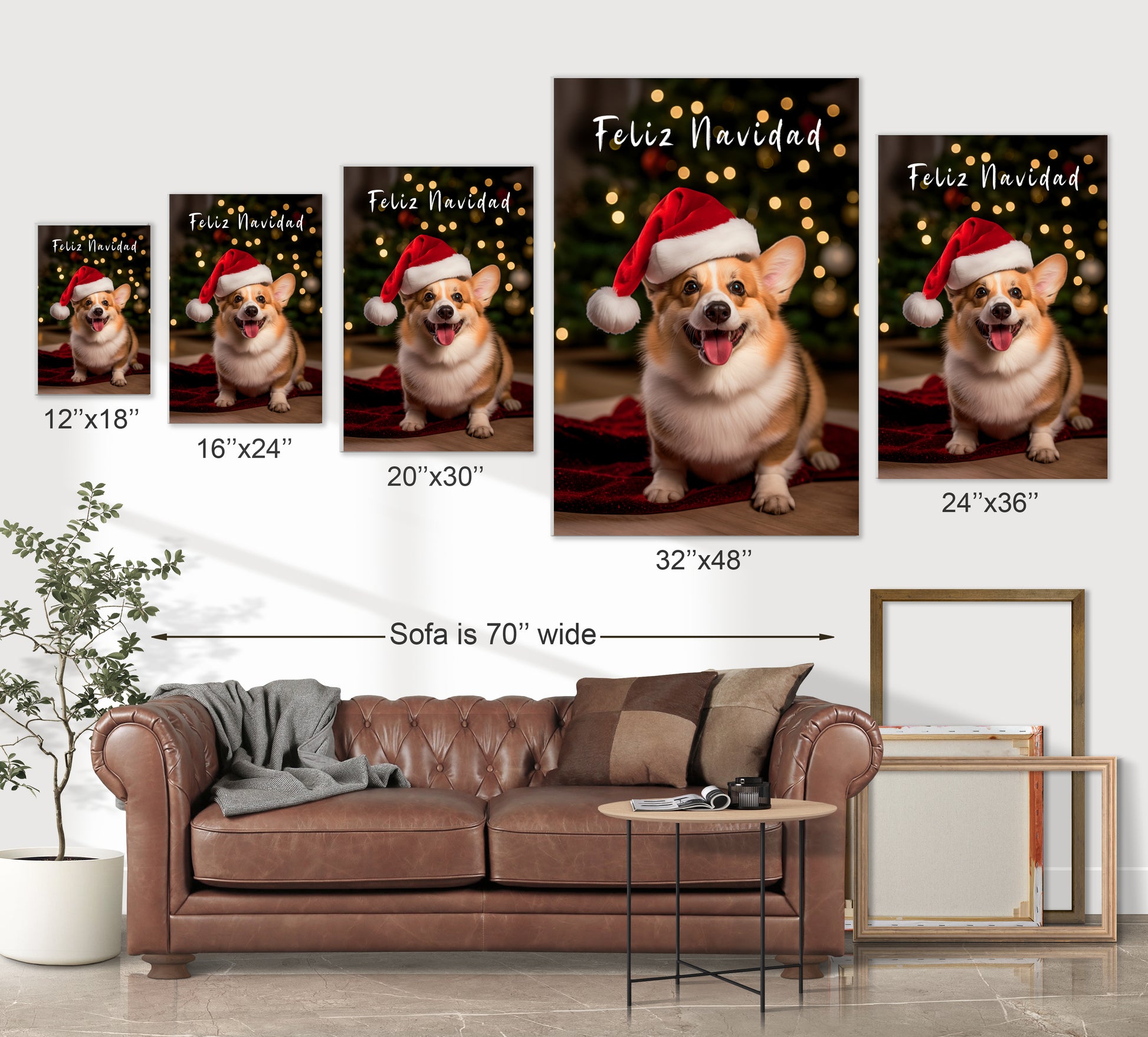 Feliz Navidad Pembroke Welsh Corgi wearing Santa’s hat wall decor