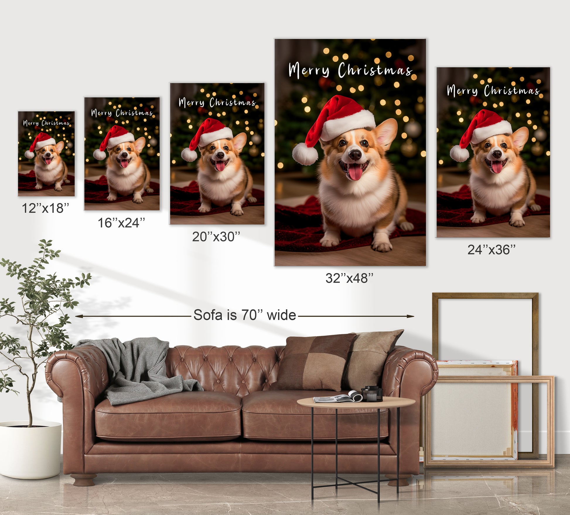 Christmas Merry Christmas Pembroke Welsh Corgi wearing Santa’s hat wall decor