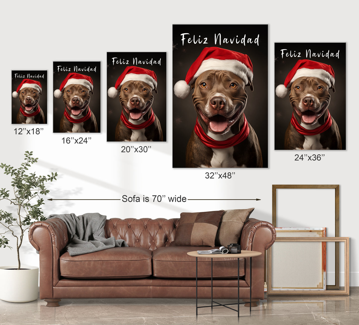 Christmas Feliz Navidad Pit Bull wearing Santa’s hat wall decor