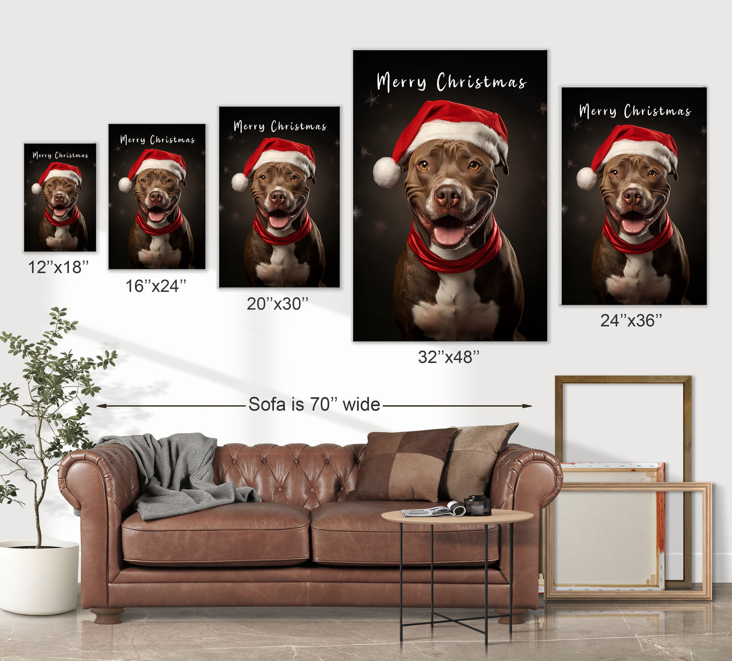 Christmas Merry Christmas Pit Bull wearing Santa’s hat wall decor