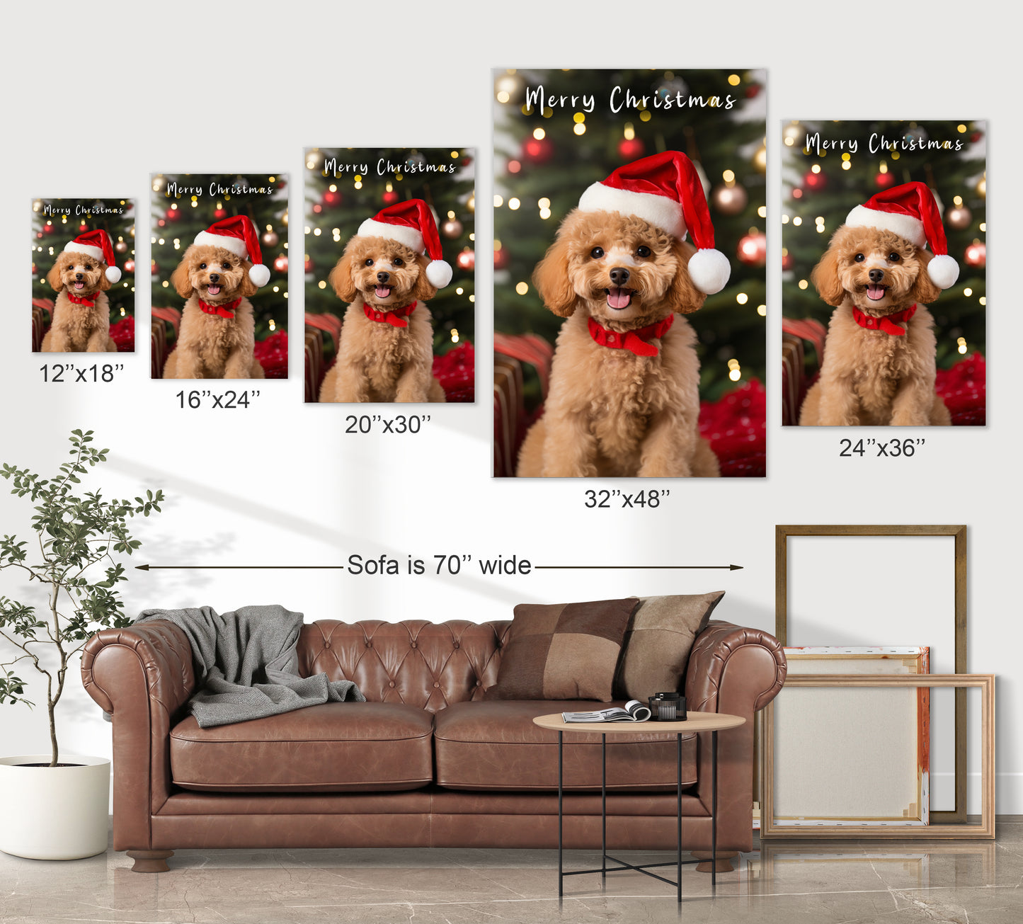 Poodles wearing Santa hat canvas print