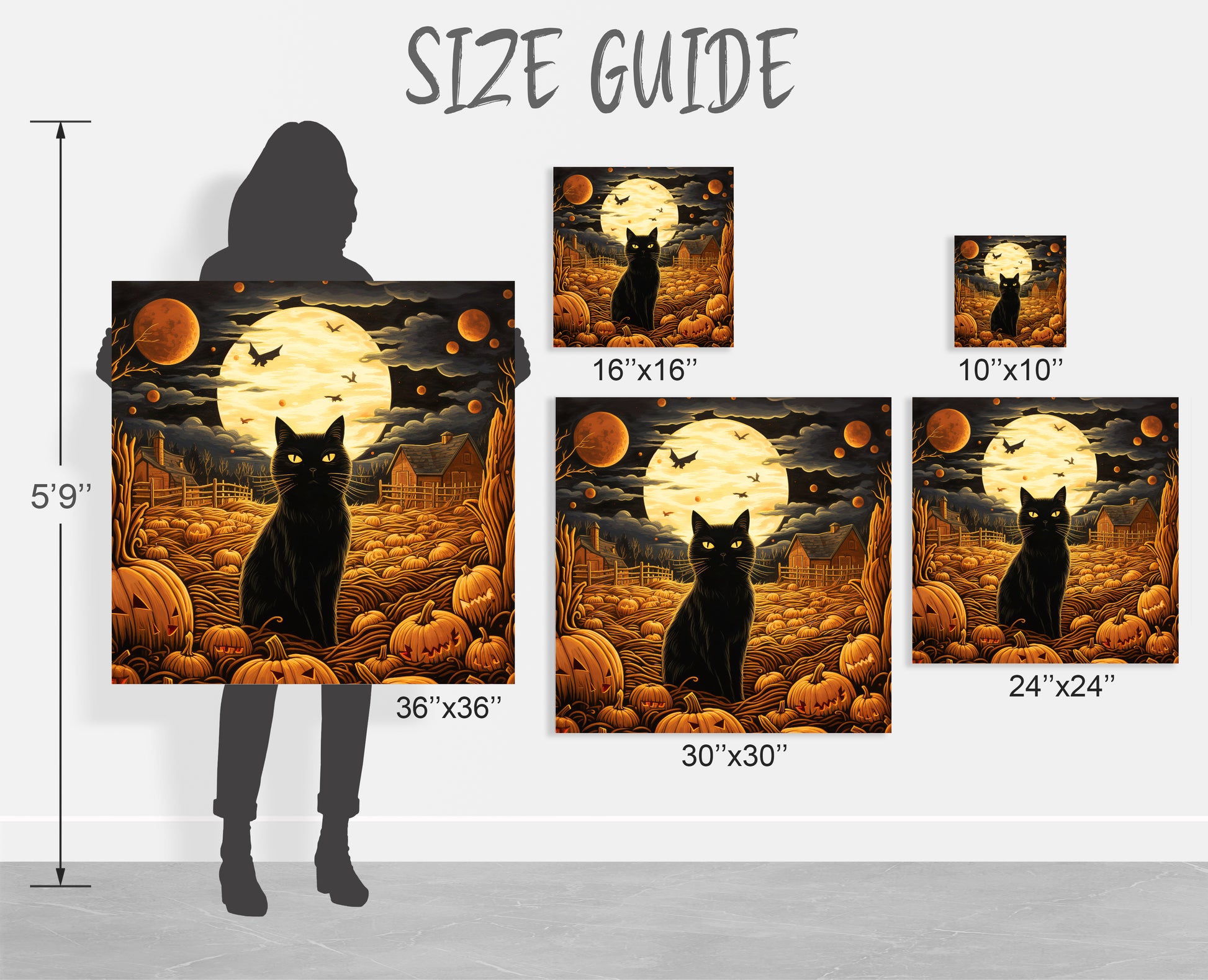 black cat pumpkin patch wall art Halloween