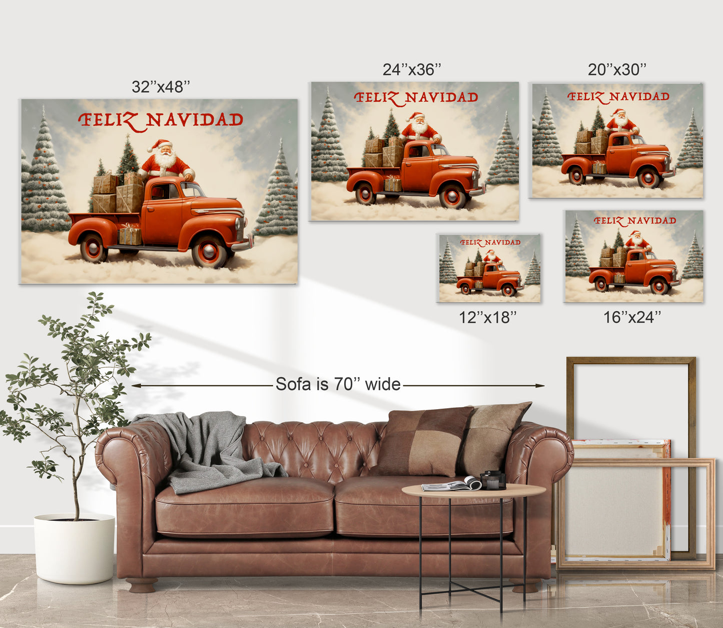 red christmas pickup truck santa canvas prints