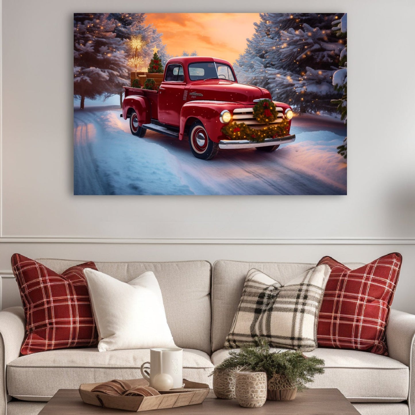 red christmas truck canvas prints