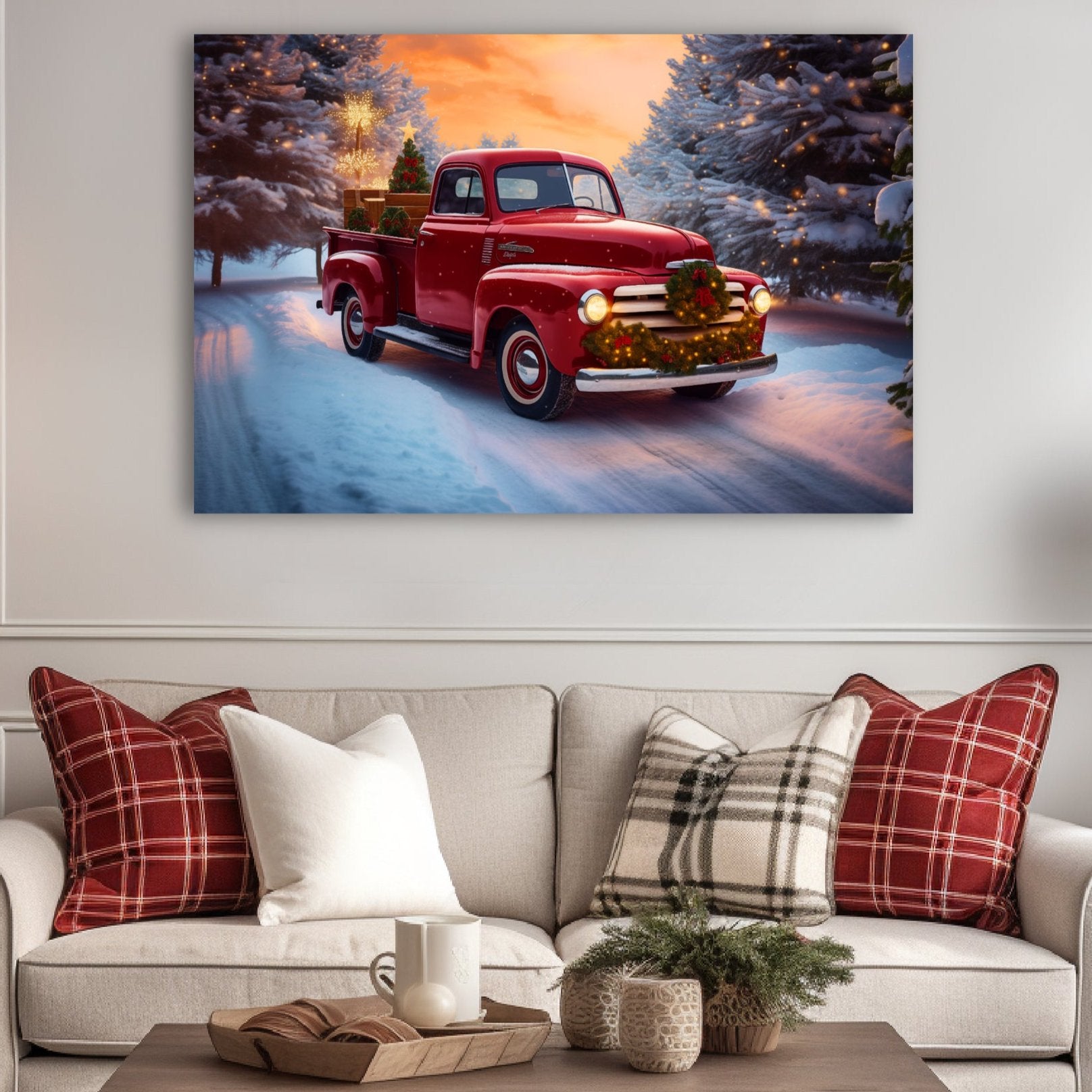 red christmas truck canvas prints