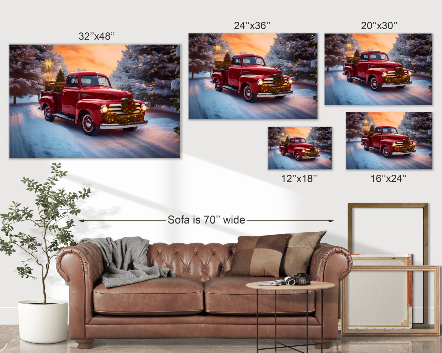 red christmas truck painting picture wall art decor gifts