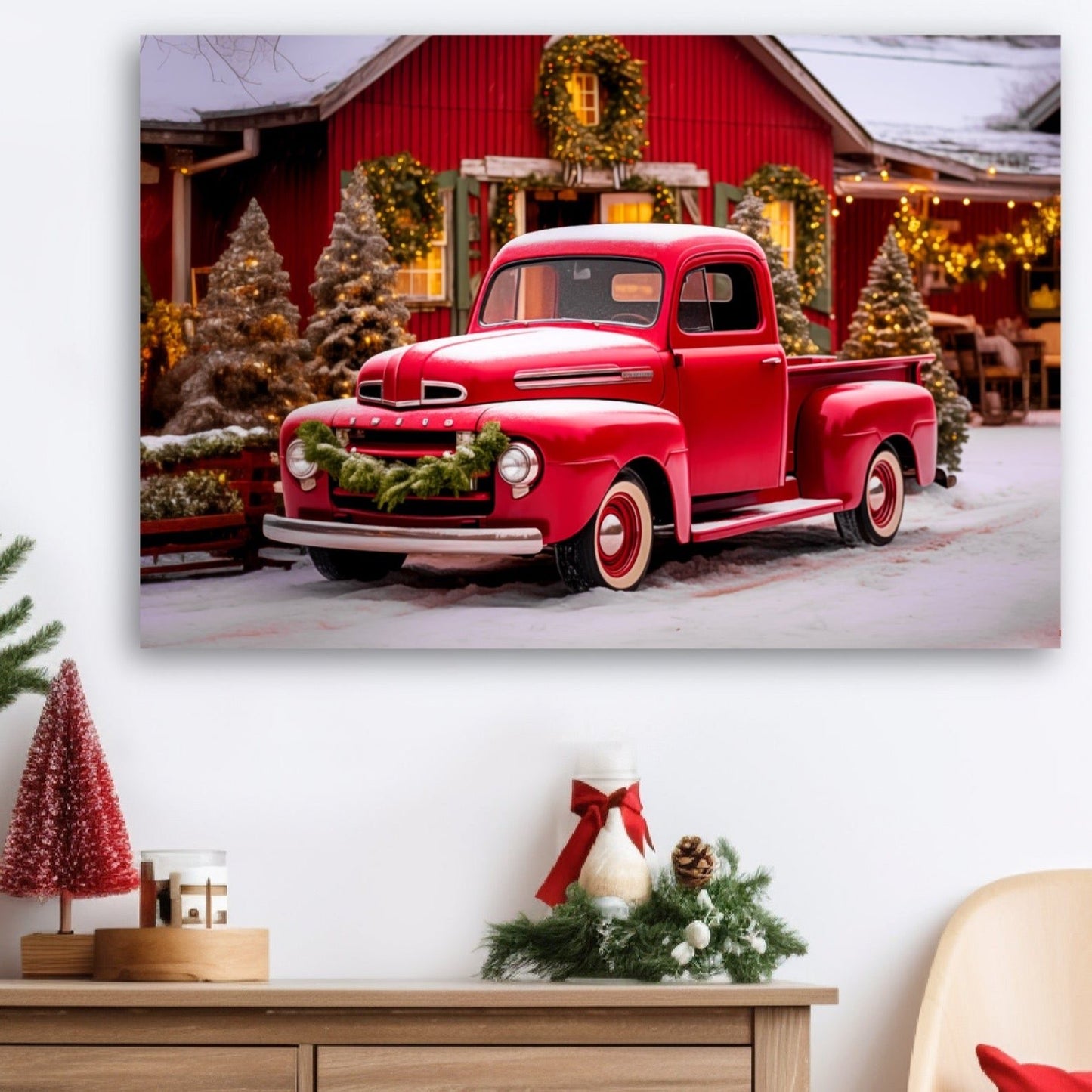 red christmas truck canvas prints