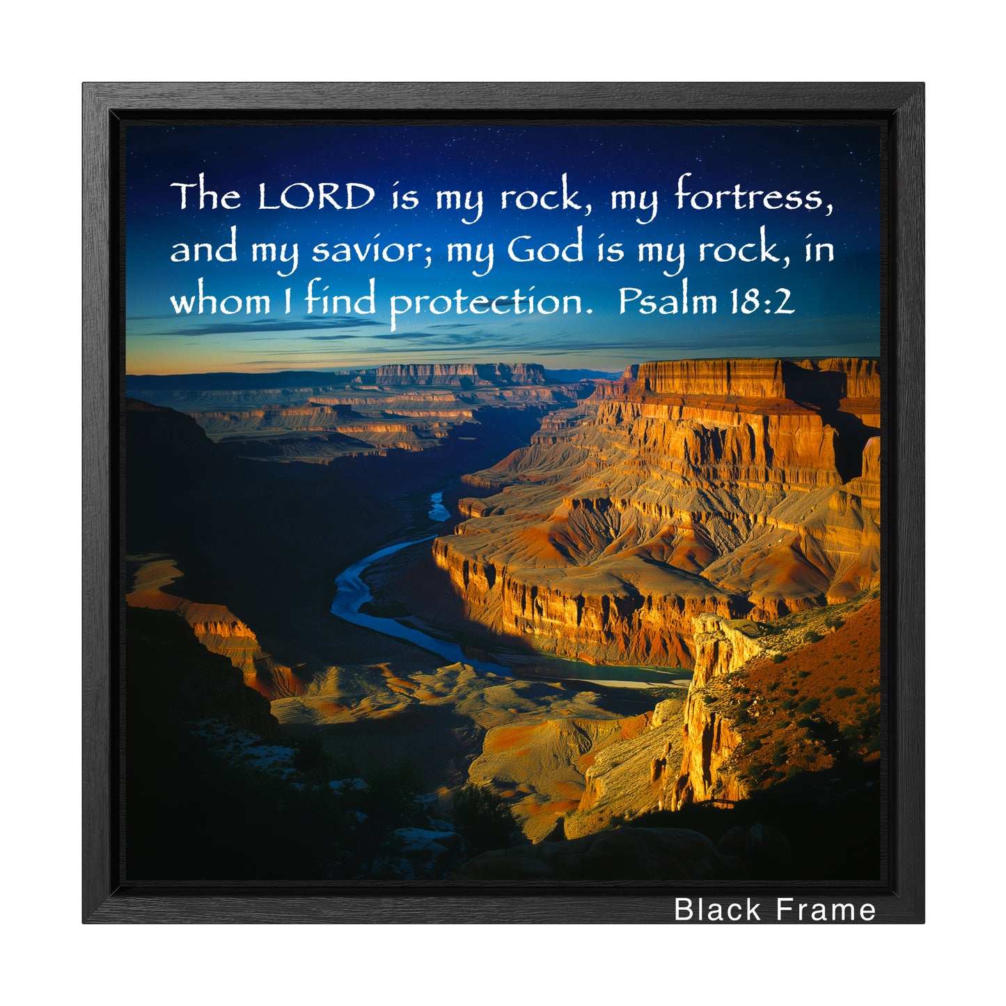 stretched canvas print grand canyon psalm 18:2 square format blue brown yellow
