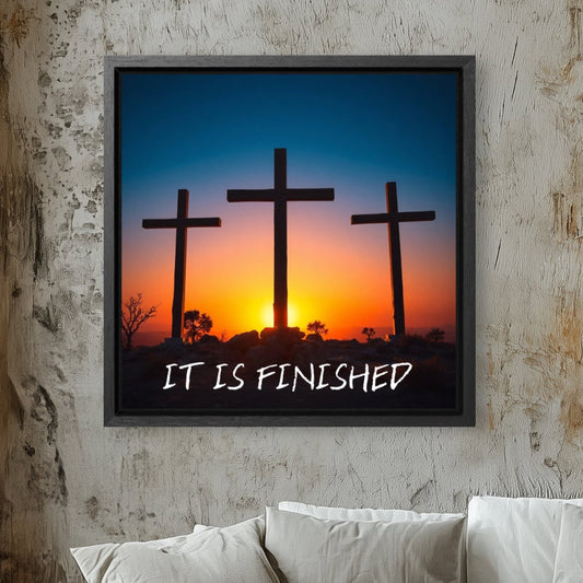 Three Crosses It Is Finished Easter aesthetic Christian wall art decor wood framed