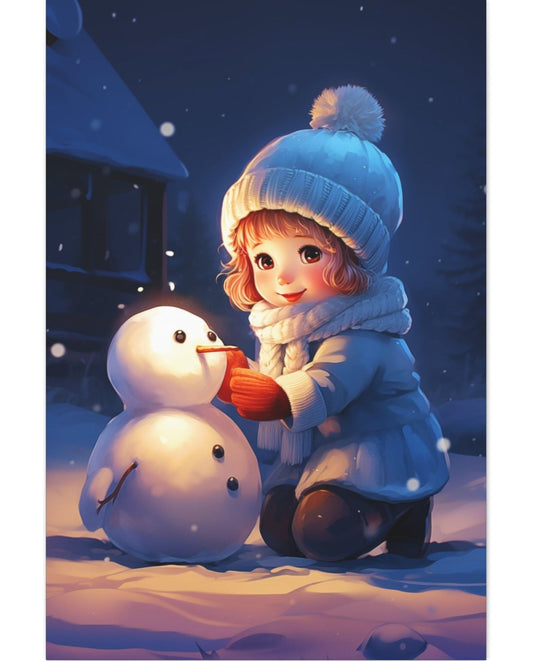 Cute Girl with Snowman wall decor art prints, Cute Girl with Snowman canvas prints