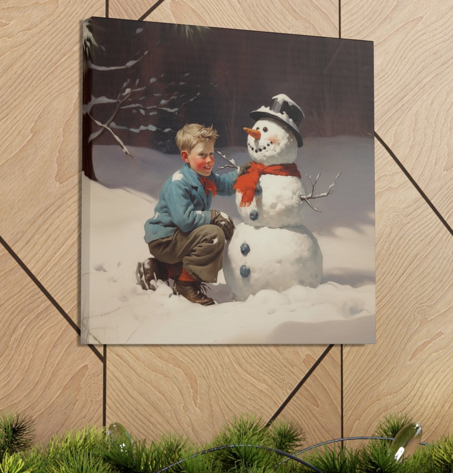 boy building snow man wall decor art prints