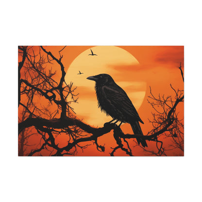 halloween black crow canvas print, halloween black crow aesthetic wall decor