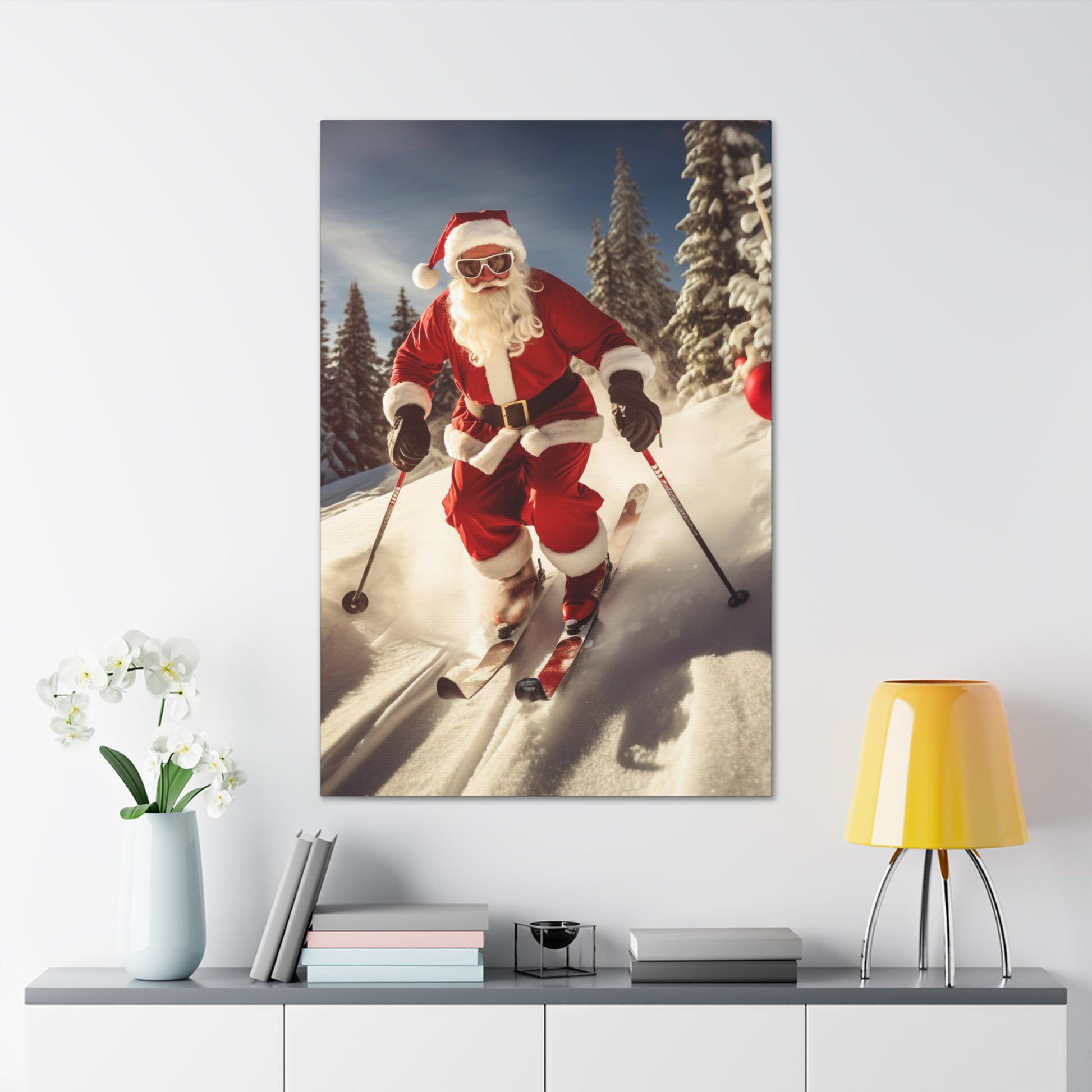 Santa Claus snow skiing canvas print