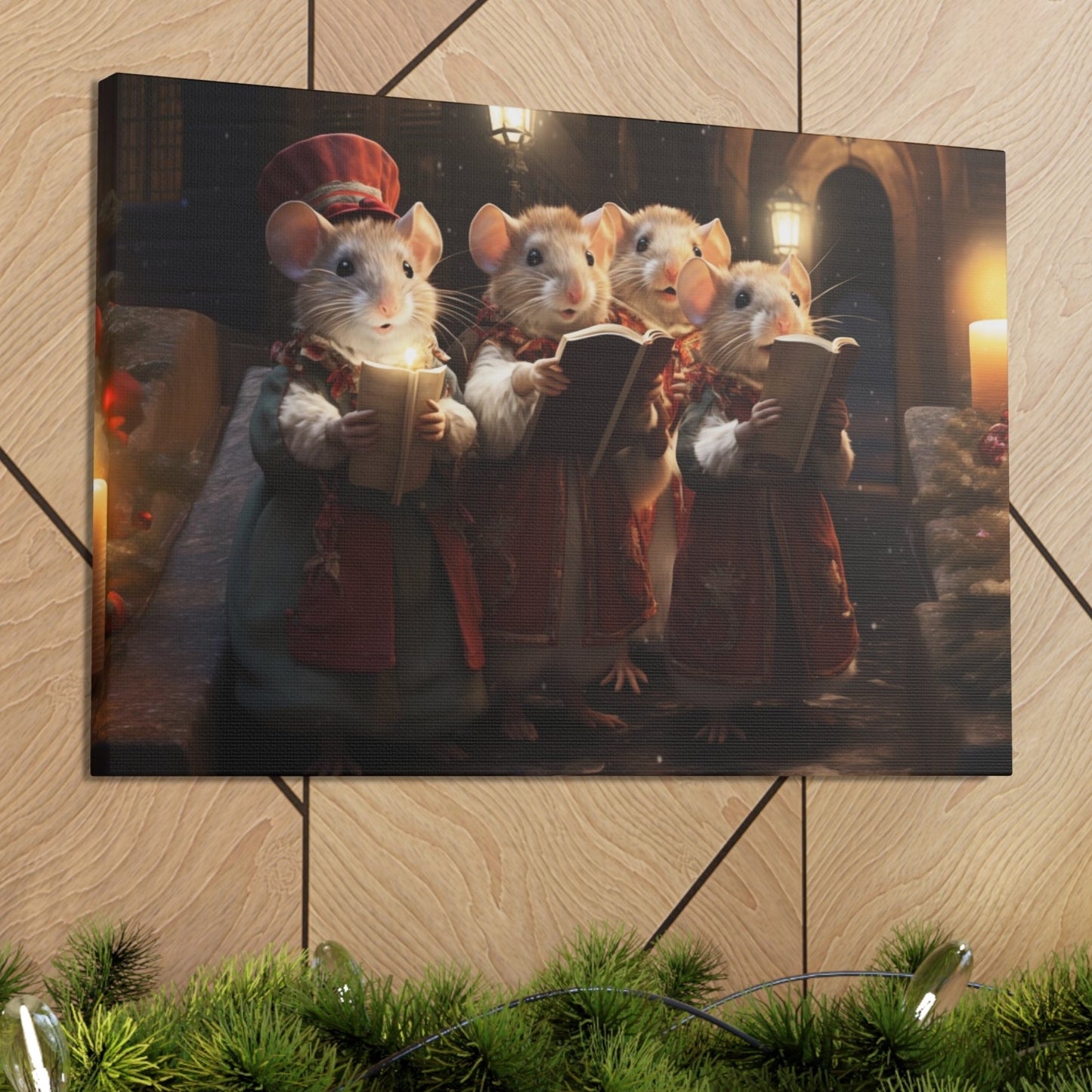 Christmas mouse carolers art prints