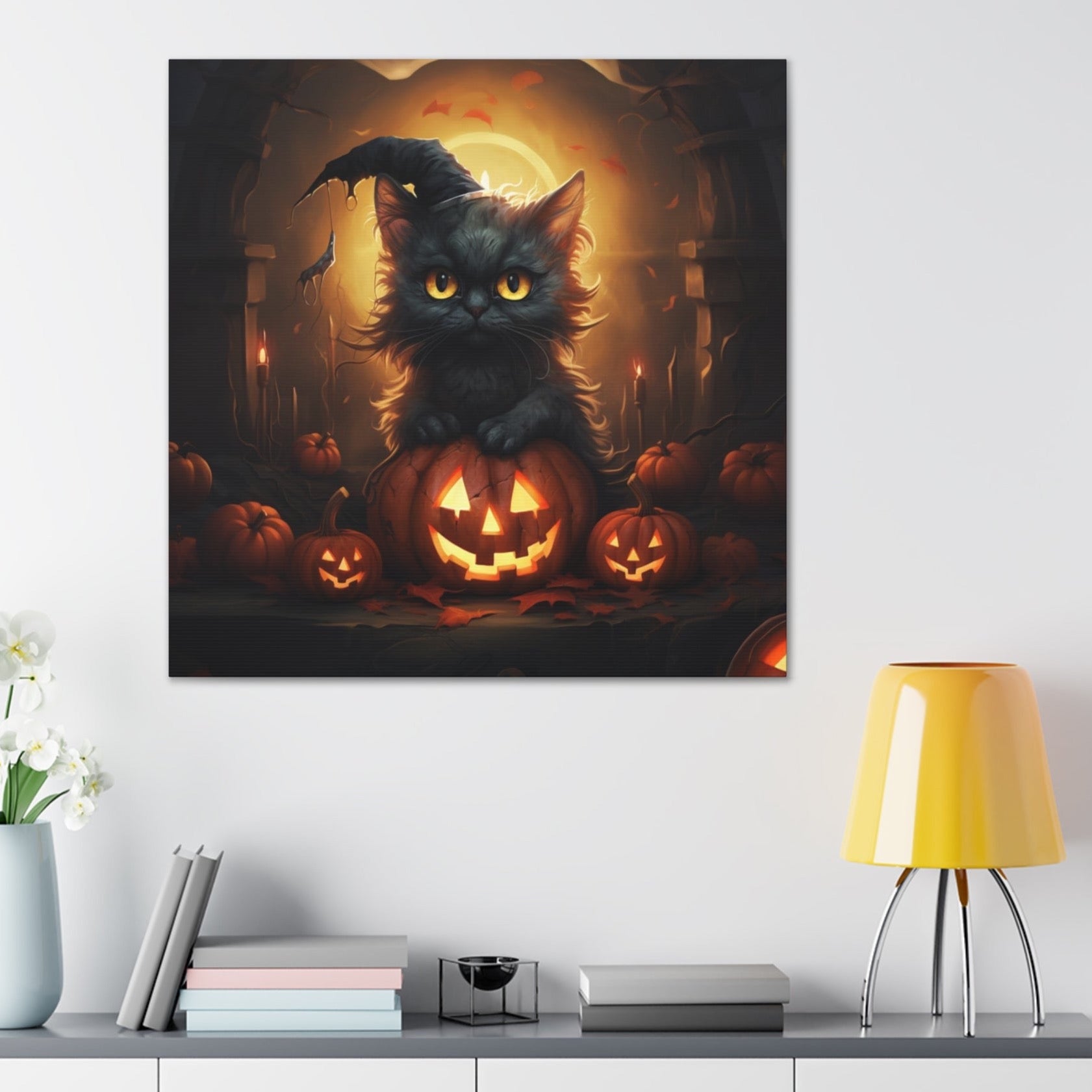 Halloween canvas prints jack-o-lantern patch black cats